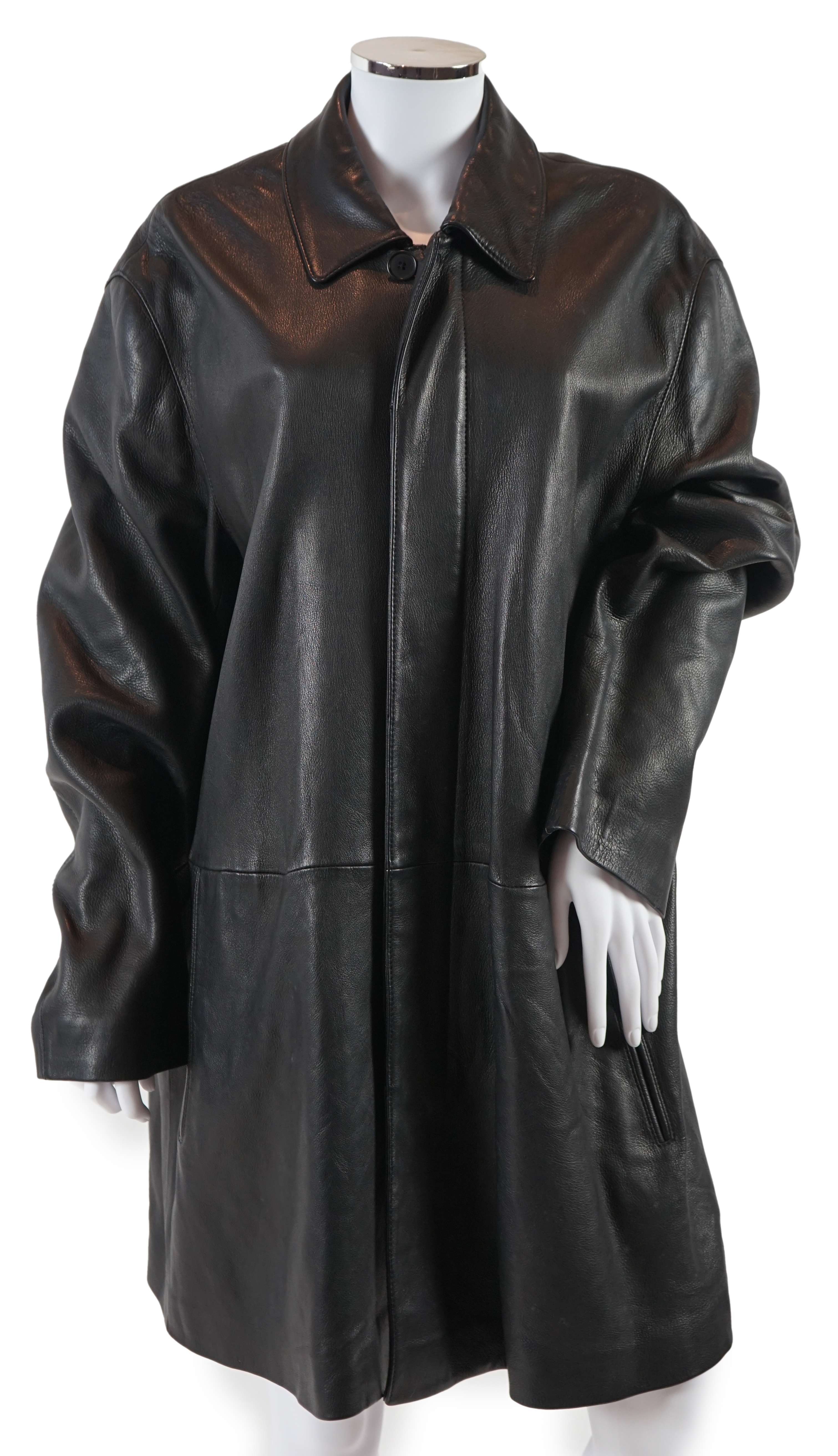 A Versace Jeans Couture men's black leather jacket and a Donna Karan men's black leather jacket, Size L